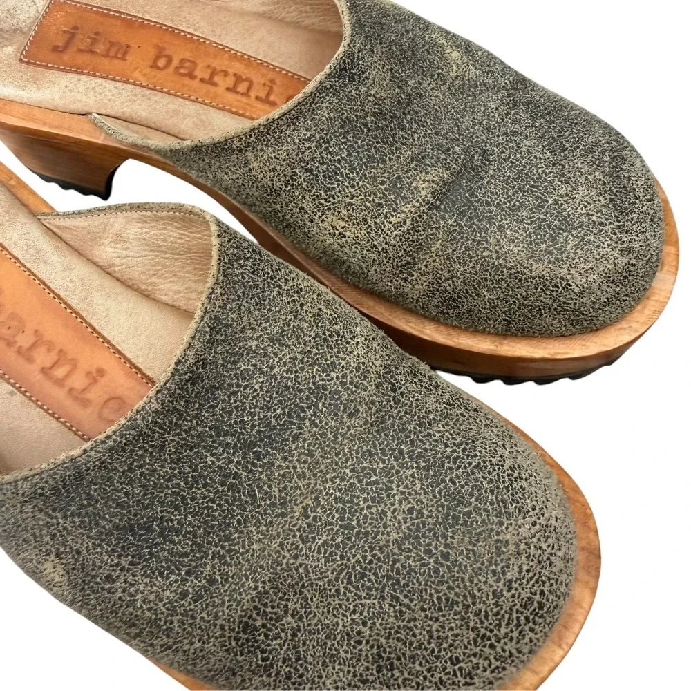 Jim Barnier Wooden Heel Clog Platform mules Tan Brown Distress Leather Size 6